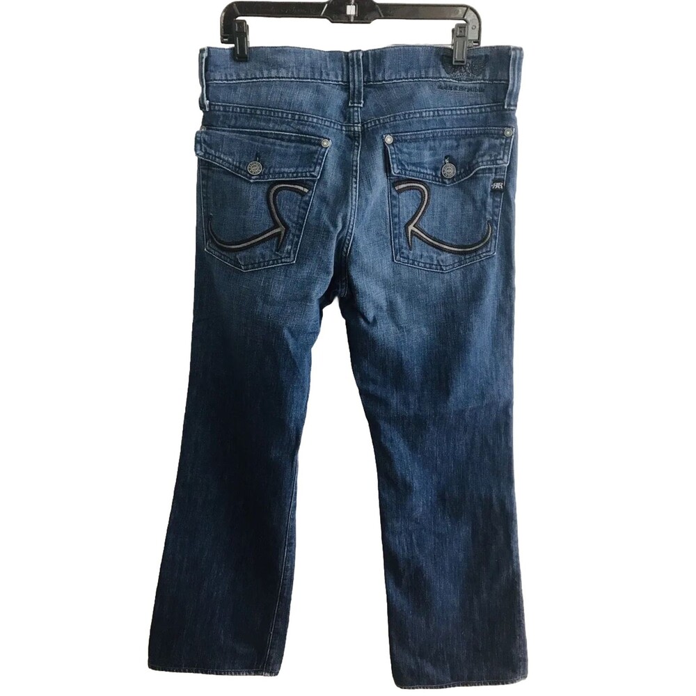 Rock & Republic Mens Jeans Size 34 36x31 Button Fly Taylor Boot Cut Dark Blue